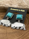 Square Stone Post Buffalo Drop Earrings - Turquoise