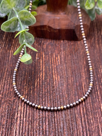 Cindy Sterling Silver & Gold Navajo Necklace - 18"