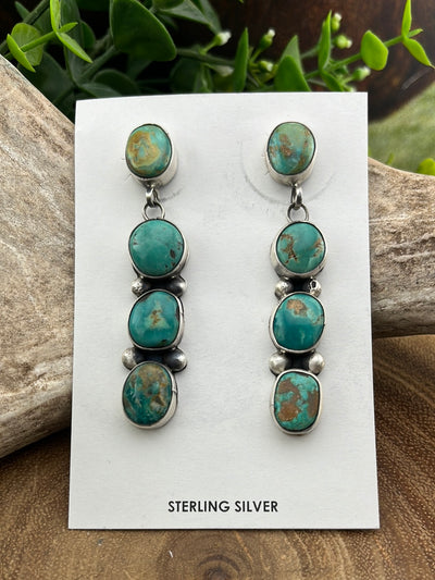 Thelma Stone Post Earrings With Stacked Stone Drop - Turquoise