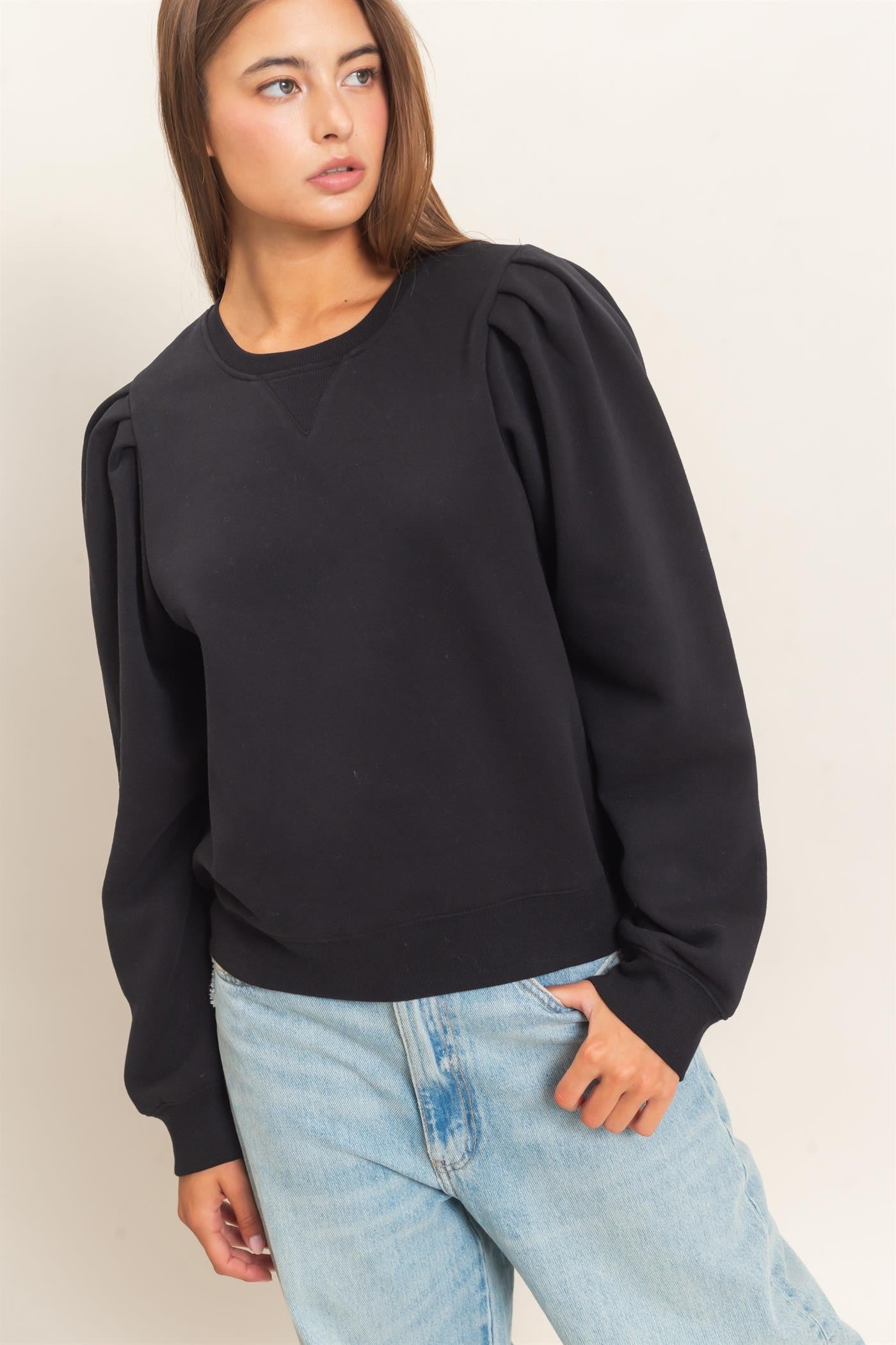 Isles Puff Shoulder Crew Neck Sweatshirt