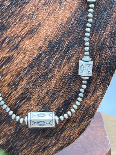 Gordon 4mm Navajo Pearl & Hex Bead Sterling Necklace - 36"