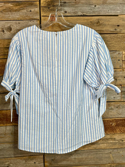 Paula Striped Round Neck Puff Sleeve Top