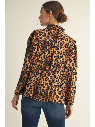 Leopard Ruffle Neck Blouse