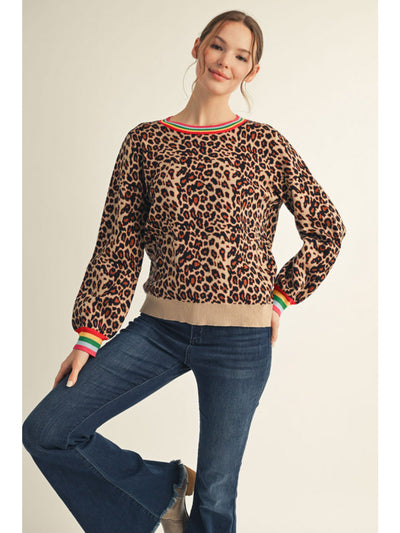 Karissa Leopard Sweater Top Multi Color