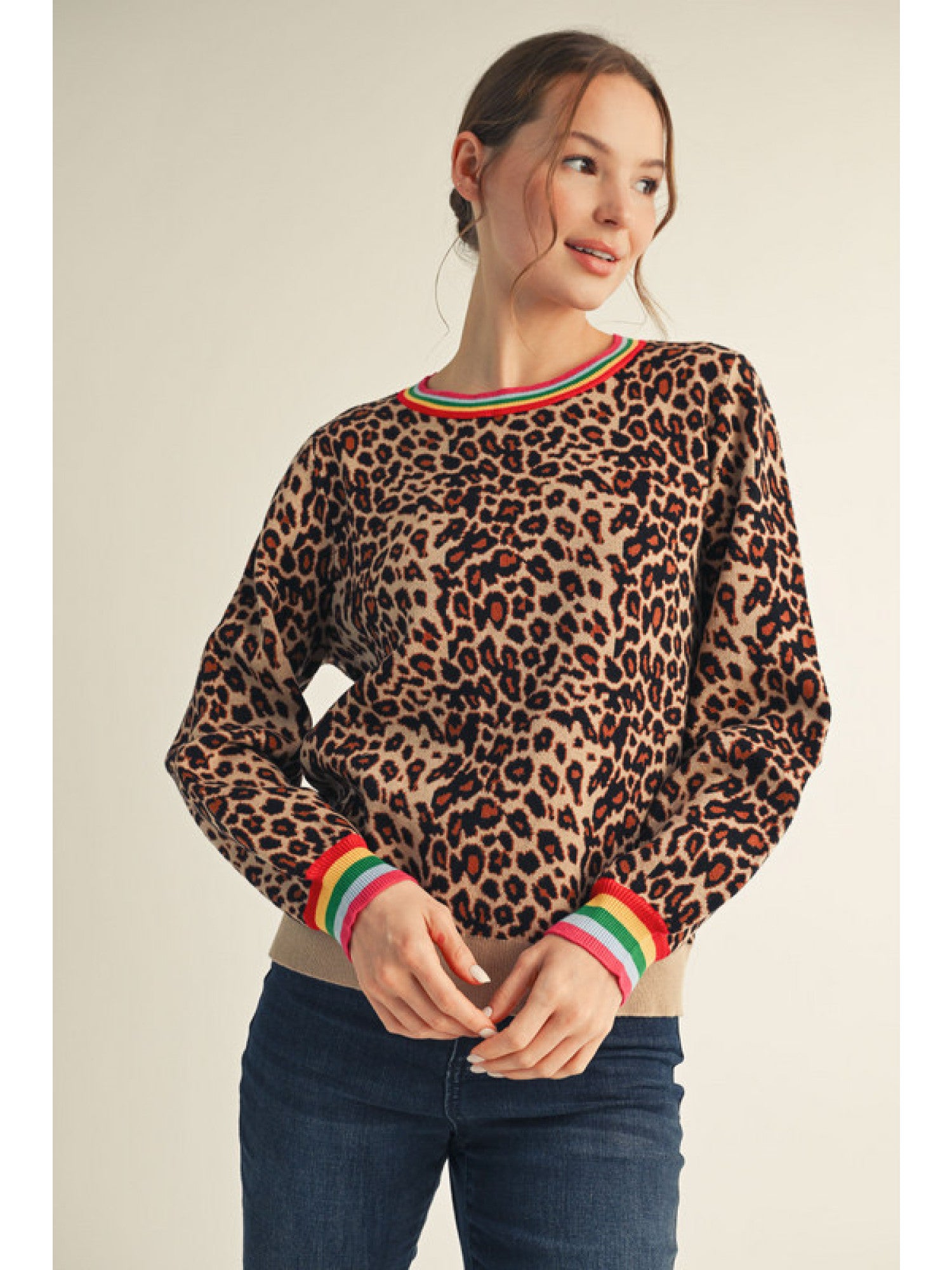 Karissa Leopard Sweater Top Multi Color