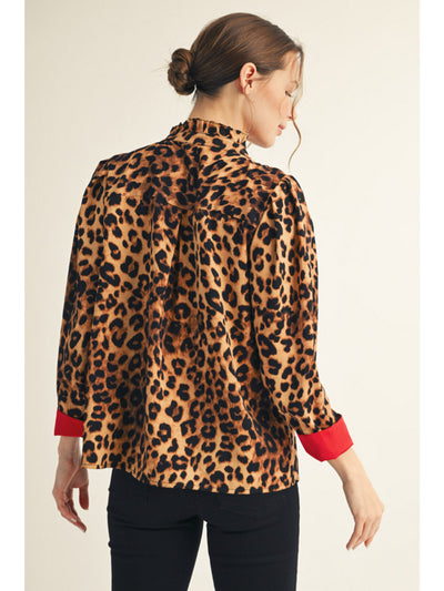 Leopard Ruffle Neck Blouse