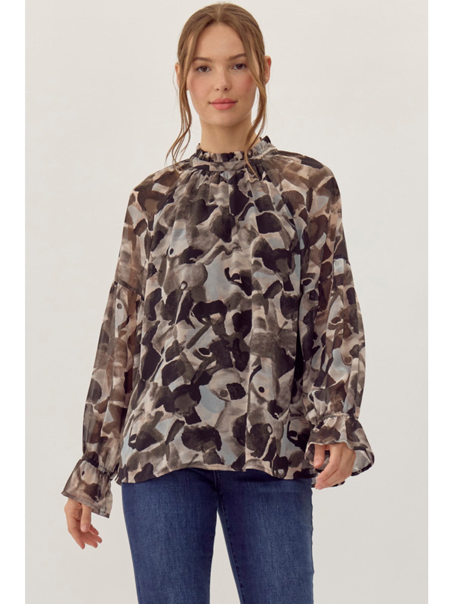 Vanessa Frilled Neck Chiffon Top