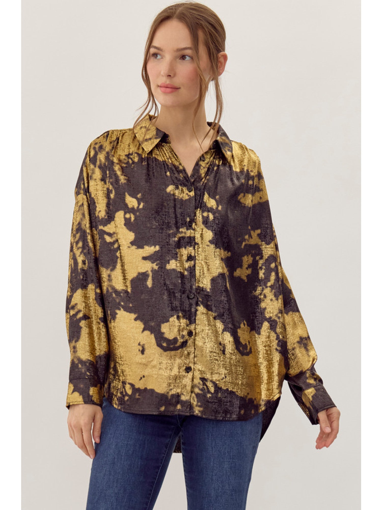 Chrissy Gold Splash Metallic Top