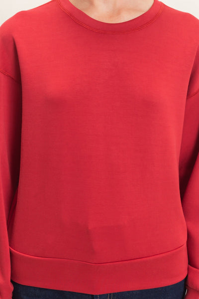 close up of red sweatshirt