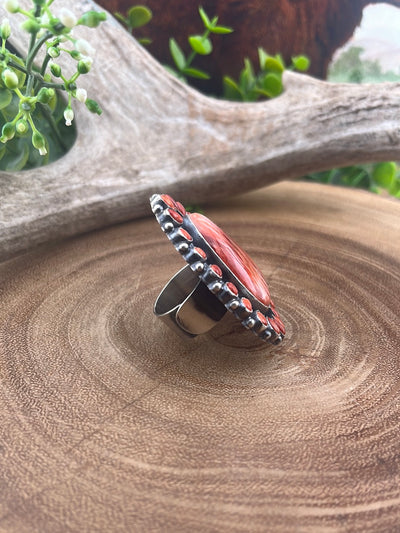 Fireside Sterling Red Spiny Triangle Cluster Ring - Adjustable