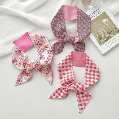 Pink Floral Skinny Scarf – Hair Tie & Bag Ribbon_CWASC0708