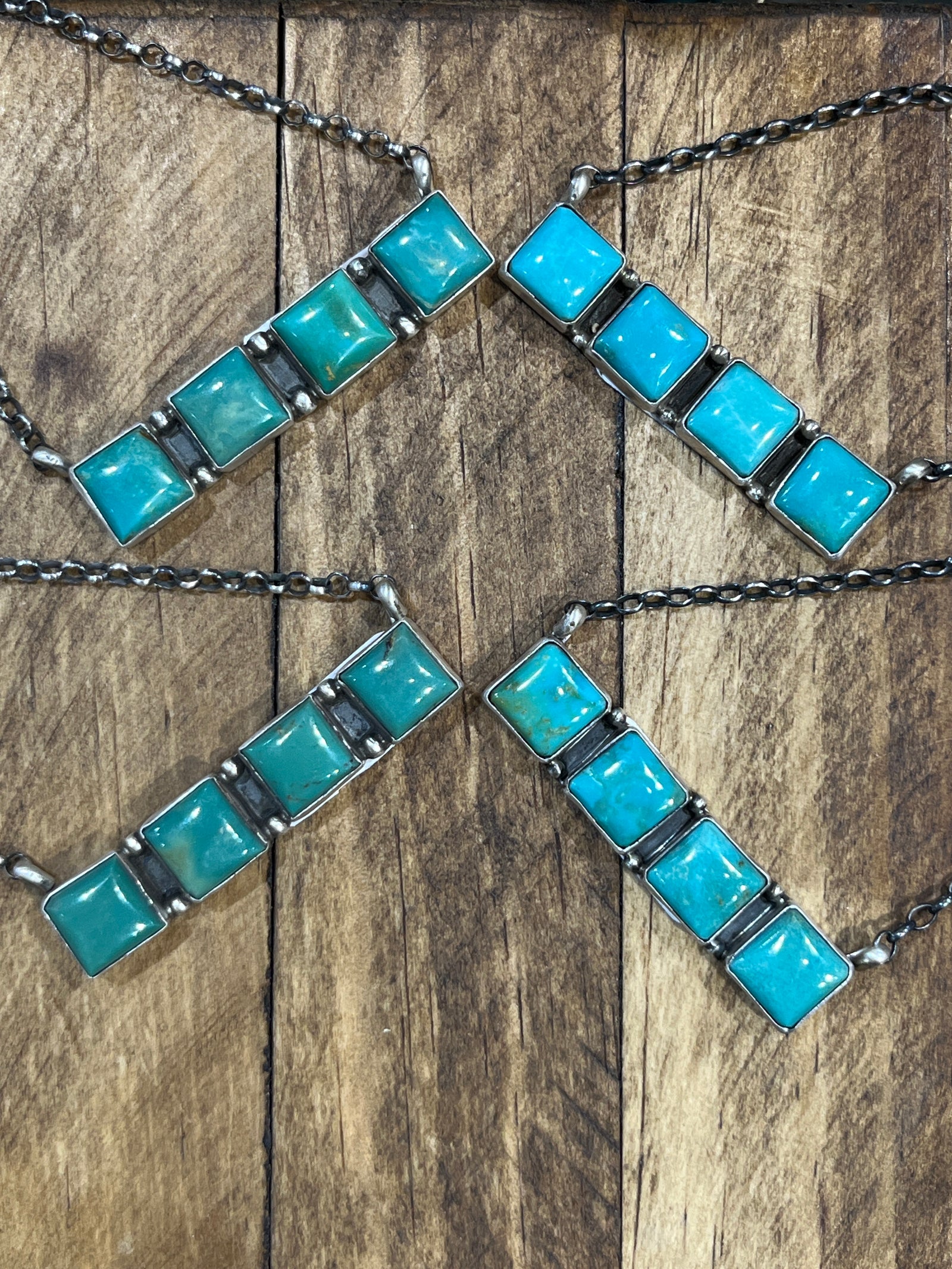 Prairie View 4 Stone Square Bar Pendant Link Chain - 18"