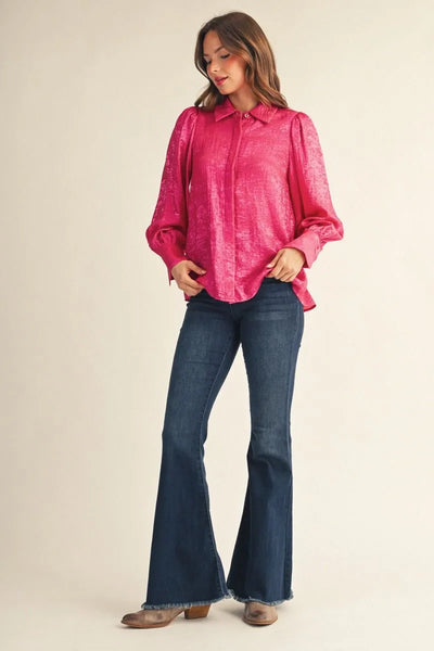 Party Pink Metallic Puff Shoulder Blouse