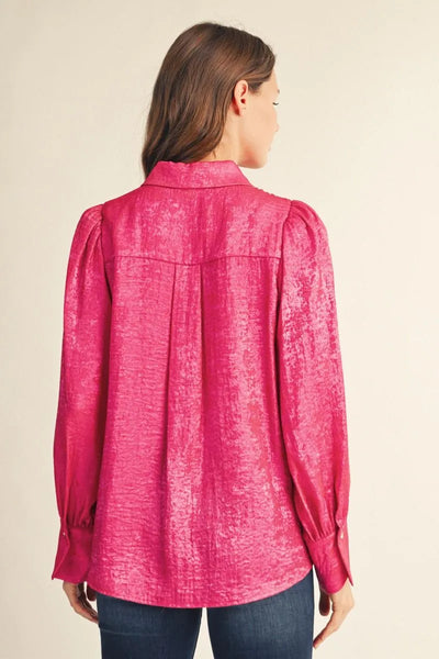 Party Pink Metallic Puff Shoulder Blouse