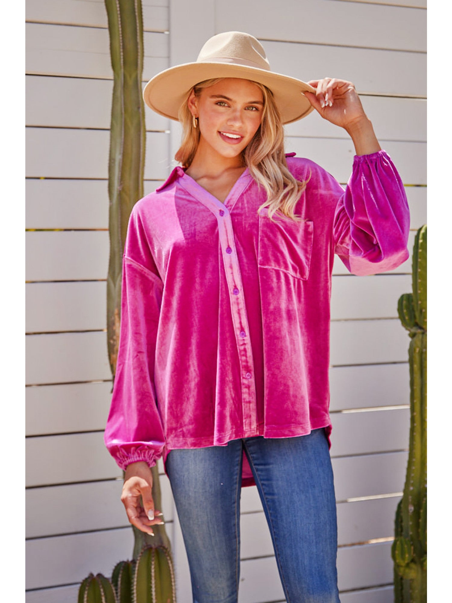 Velvet Top with V-Neck