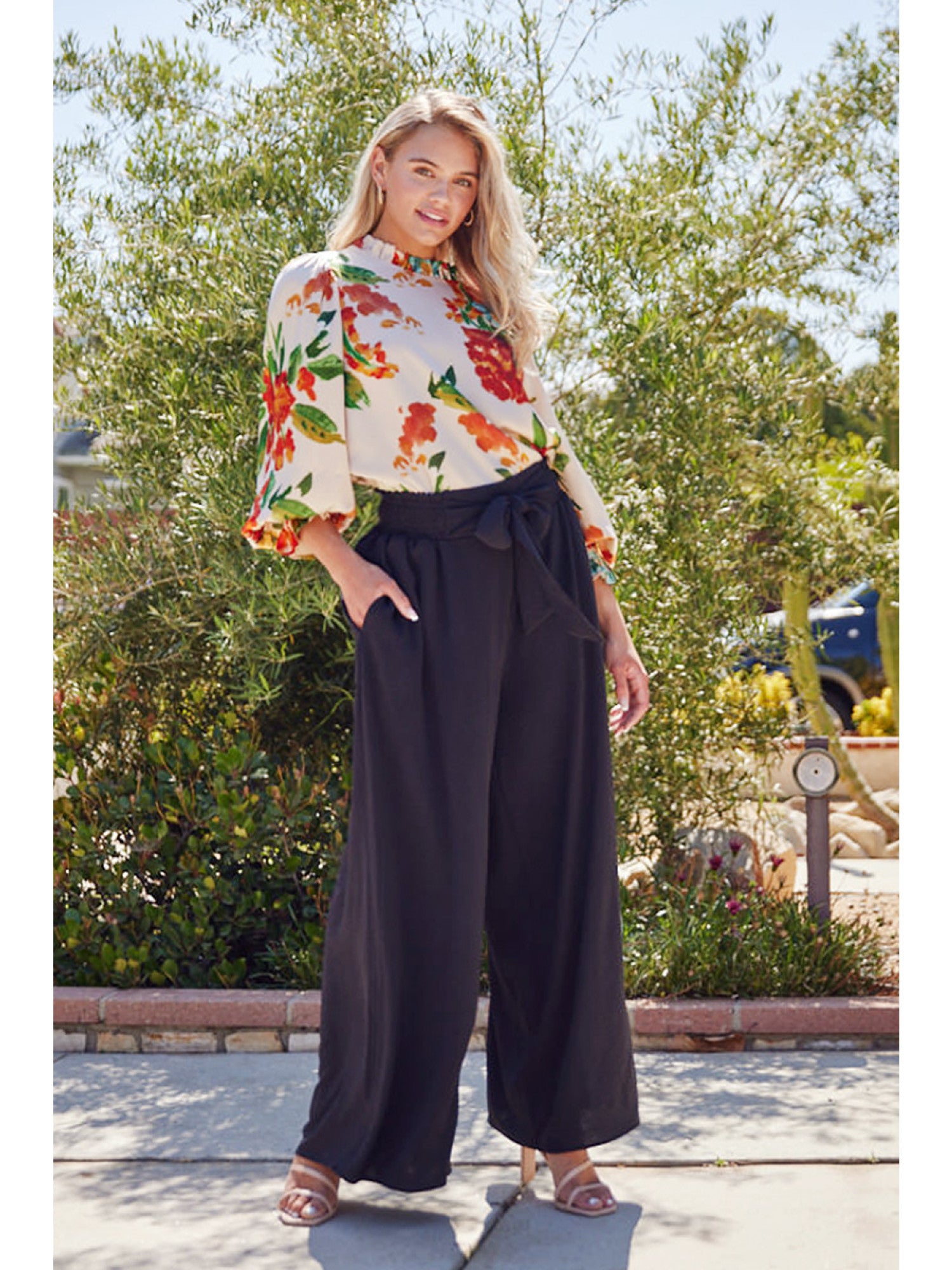 Solid Pants with Belted Waistline