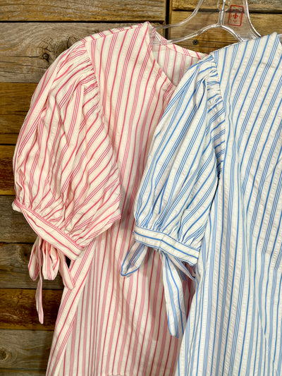 Paula Striped Round Neck Puff Sleeve Top