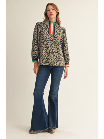 Leopard Striped Zip Pullover