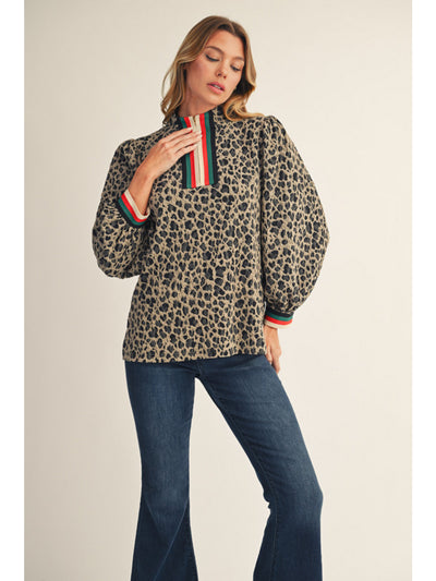 Leopard Striped Zip Pullover