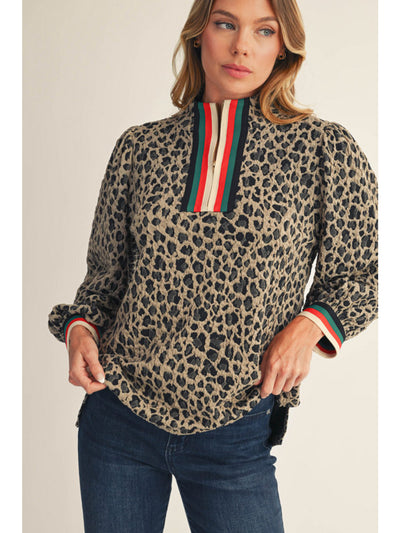 Leopard Striped Zip Pullover