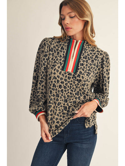 Leopard Striped Zip Pullover