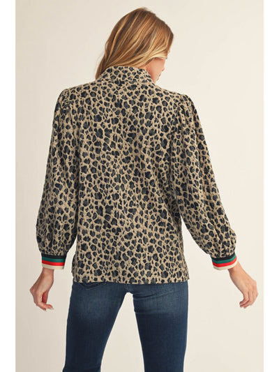 Leopard Striped Zip Pullover