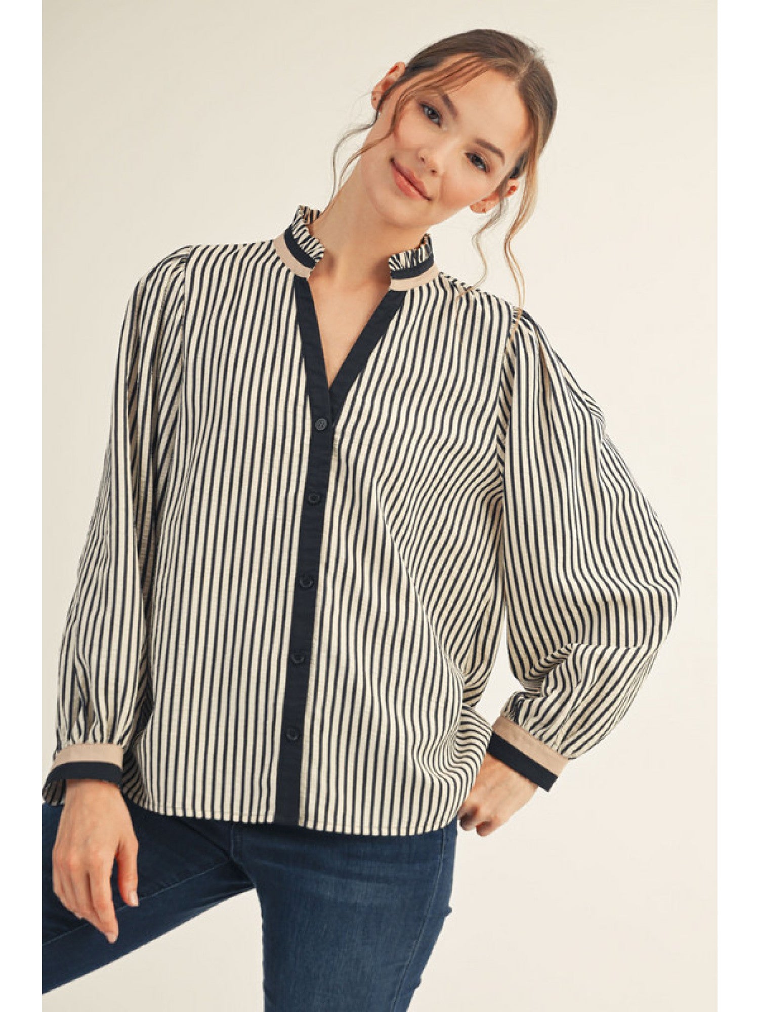 Trina Striped Ruffle Blouse