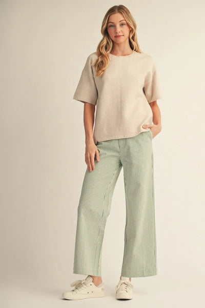 Green or Red Wide Leg Pinstriped Pants
