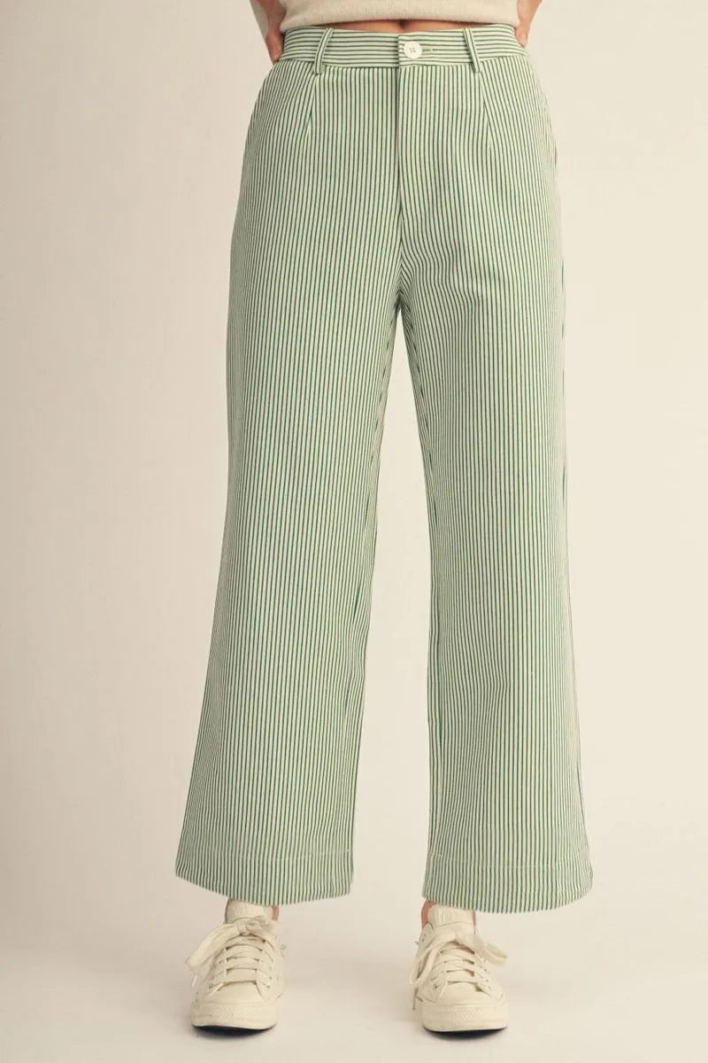 Green or Red Wide Leg Pinstriped Pants