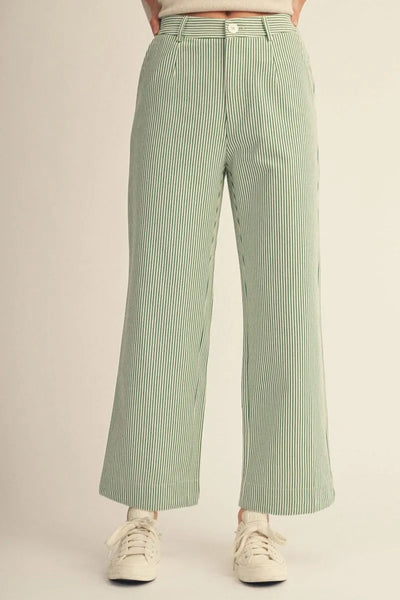 Green or Red Wide Leg Pinstriped Pants