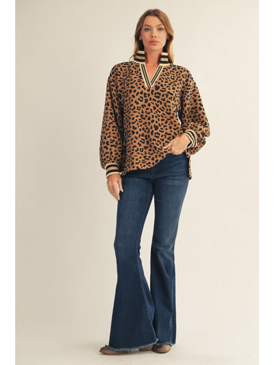 Toffee Leopard Textured Pullover