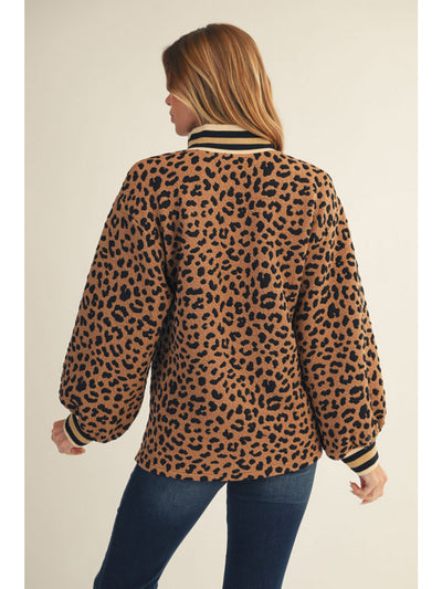 Toffee Leopard Textured Pullover