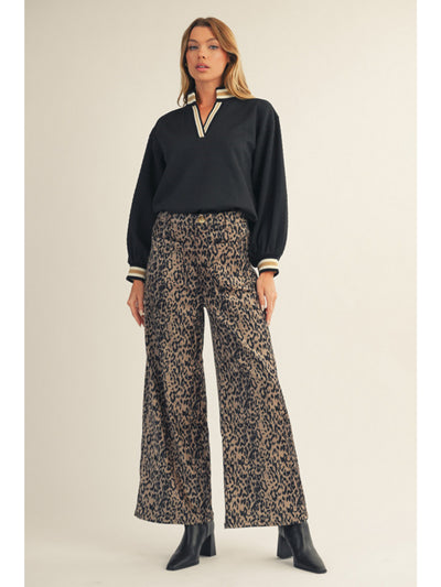Textured Wide Leg Leopard Pants