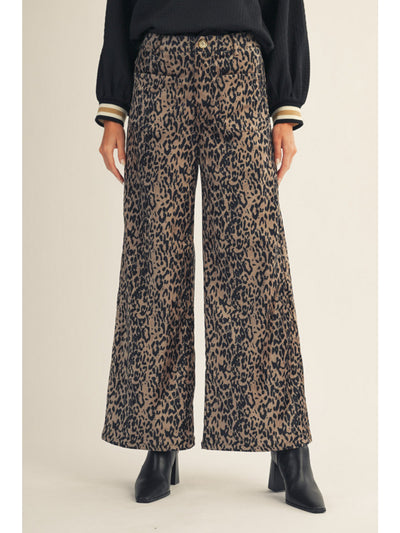 Textured Wide Leg Leopard Pants