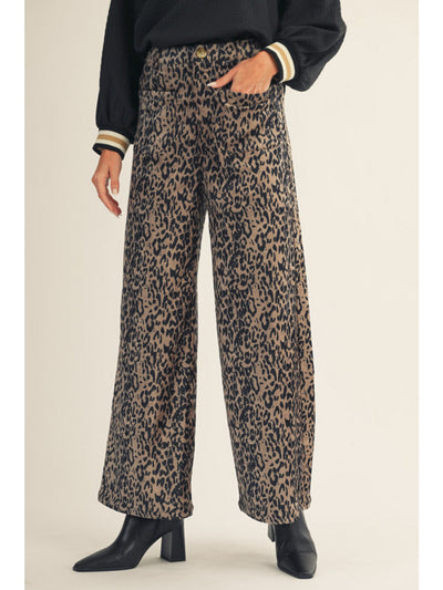 Textured Wide Leg Leopard Pants