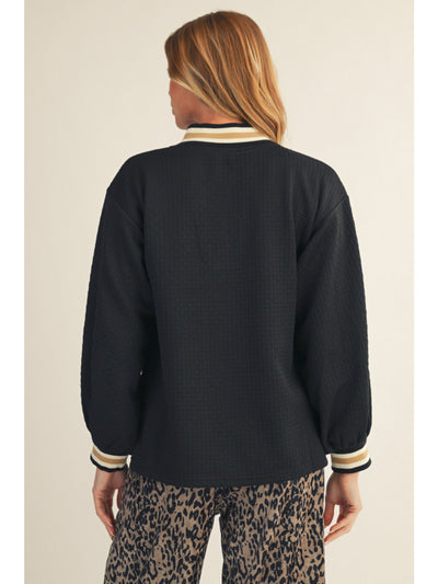 Black Textured Neutral Pullover Blouse