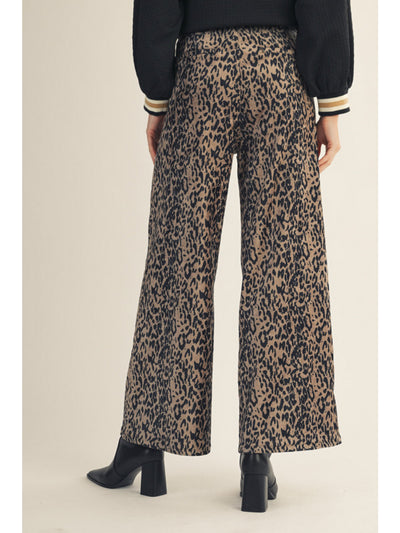 Textured Wide Leg Leopard Pants