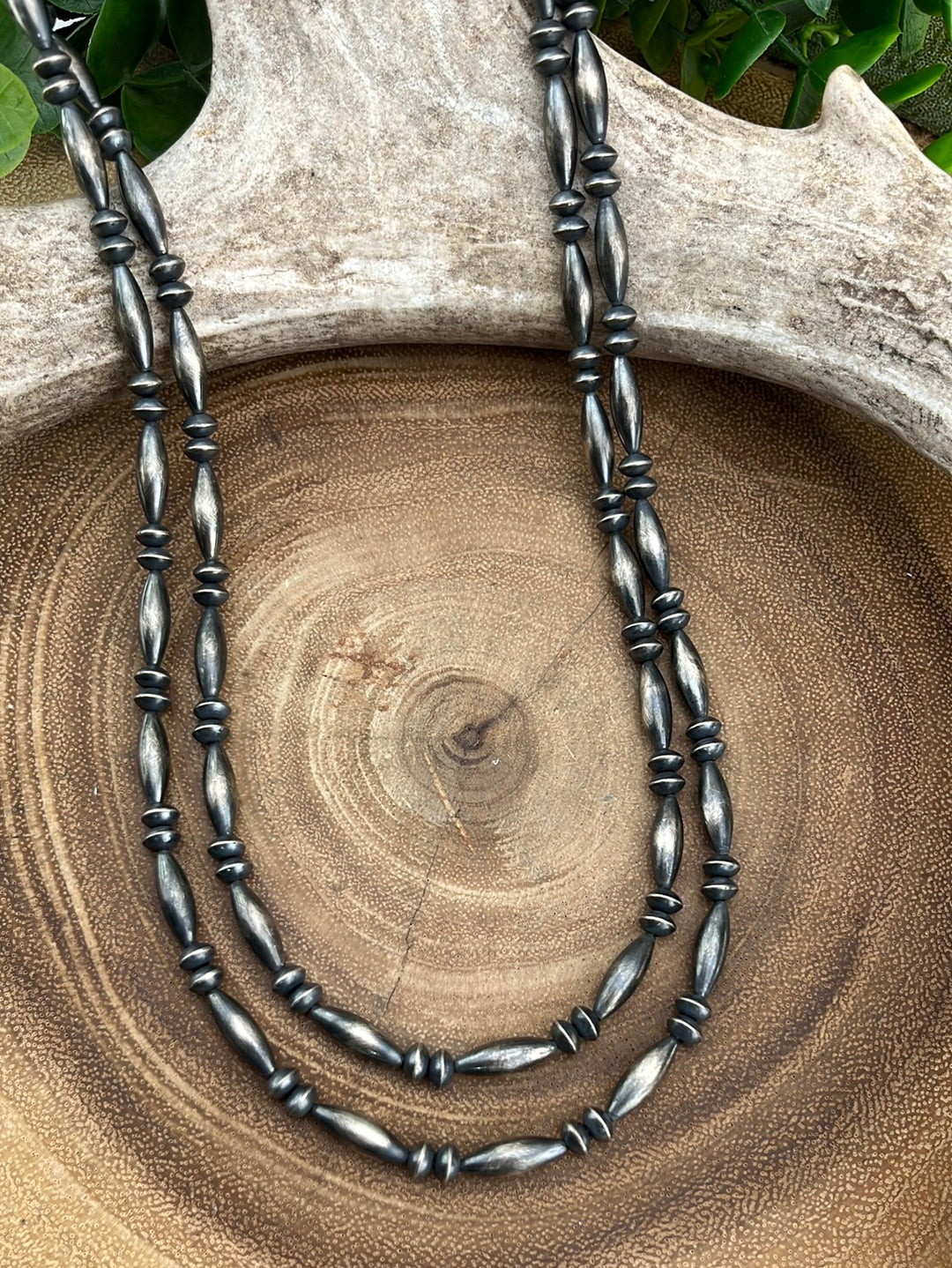 Fairchild Varied Navajo Oval Bead & Saucer Necklace - Oxidized