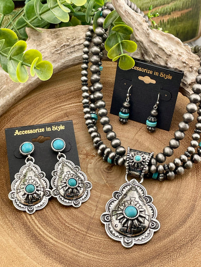 Libby Triple Strand Necklace With Scalloped Teardrop Pendant - 18"