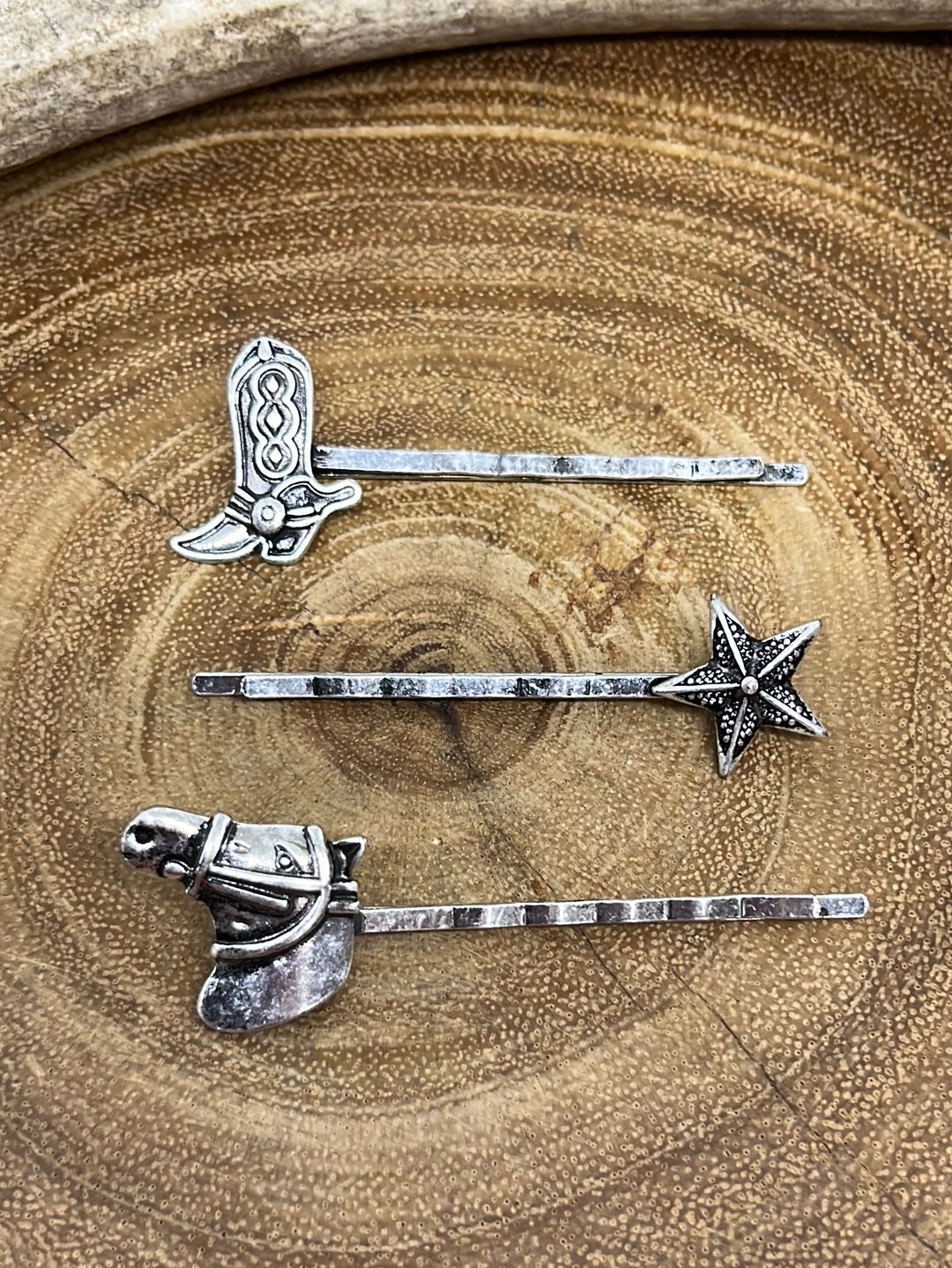 Western Star, Boot & Horse Fashion Silver Hair Pin Set