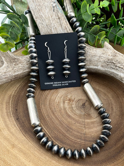 Dakota Sterling Silver Barrel Bead Necklace & Earring Set