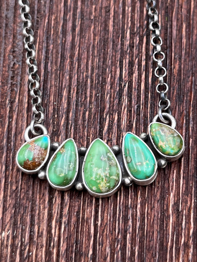 Benton Sterling Necklace With Green 5 Stone Pendant Center