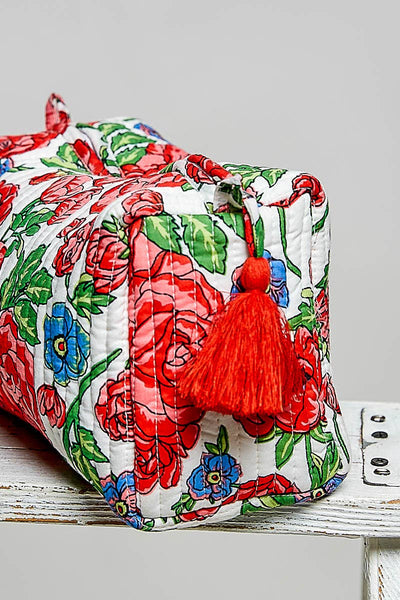 Floral Quilted Tassel Cosmetic Pouch Bag