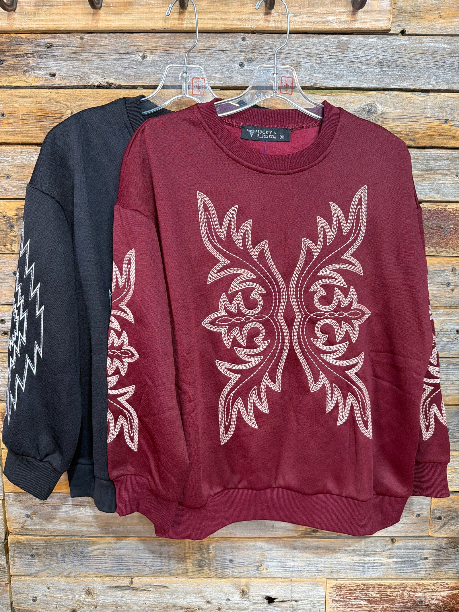 Aztec Embroidered Long Sleeve Sweatshirt