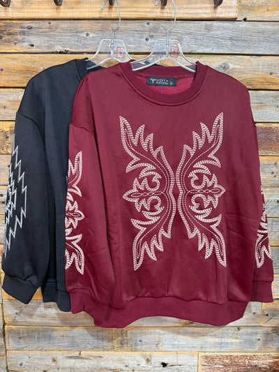 Aztec Embroidered Long Sleeve Sweatshirt