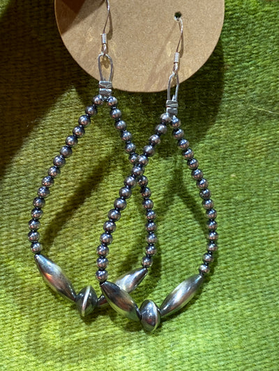 Julia 3mm Beaded Teardrop Earrings - Center Saucer & Torpedo Beads