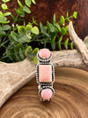 Libby Roped Sterling 3 Stone Pink Conch Cuff - Rectangle Center