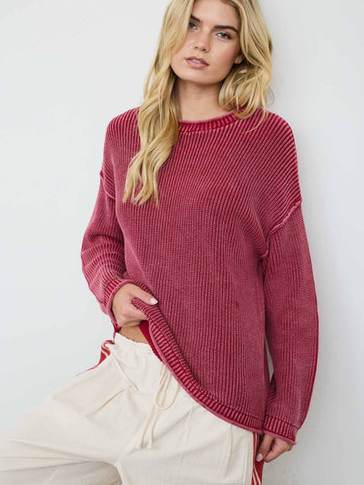Washed Raw Edge Drop Shoulder Sweater