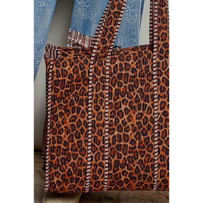 Oversized Quilted Mixed Print Shoulder Tote Bag