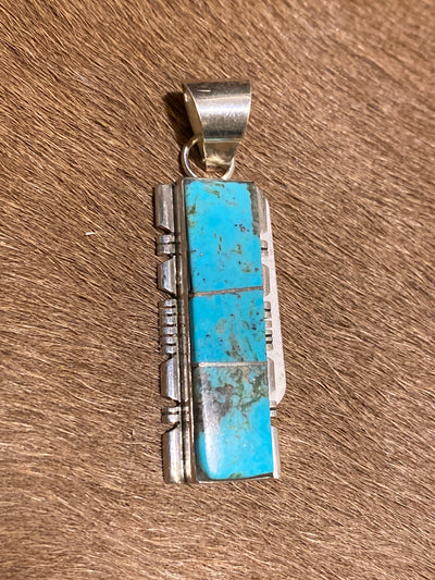 Amon Notched Sterling Flat Rectangle Turquoise Pendant